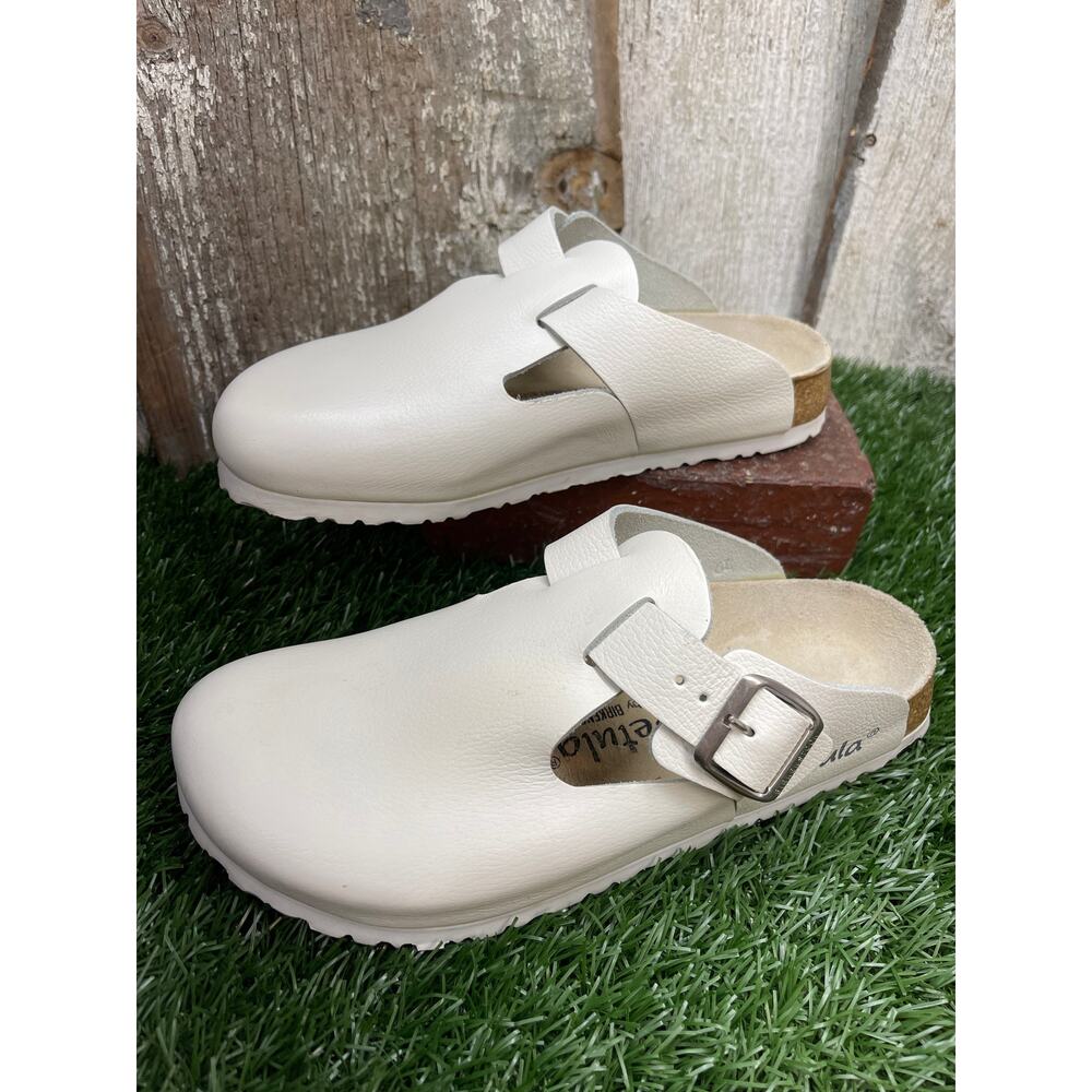 Birkenstock Betula Boston White Leather Clogs EU39 Women's 8 Narrow